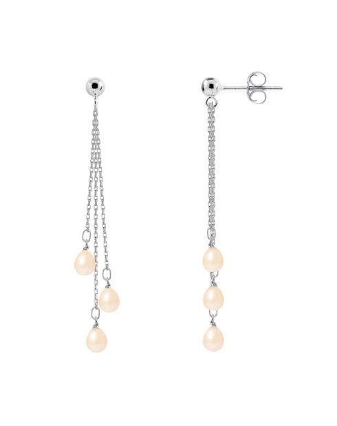 Pendientes en forma de cascada de plata rodiada con perlas naturales de agua dulce de forma de pera rosa