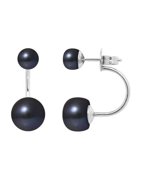 Boucles d'oreilles Duo en Argent & Perles d'Eau Douce boutons black tahiti