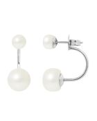 Boucles d'oreilles Duo en Argent & Perles d'Eau Douce boutons blanc naturel