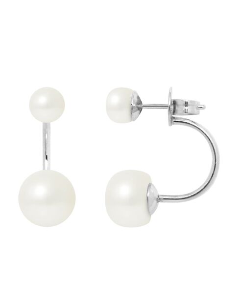 Boucles d'oreilles Duo en Argent & Perles d'Eau Douce boutons blanc naturel