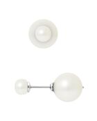 Zweiseitige Ohrringe aus Rhodiumsilber und Süßwasserperlen mit natürlichem weißem Knopf