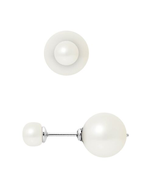 Zweiseitige Ohrringe aus Rhodiumsilber und Süßwasserperlen mit natürlichem weißem Knopf