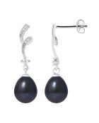 Boucles d'oreilles Tourbillon en Argent, Zircones & Perles d'Eau Douce poires black tahiti