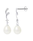 Boucles d'oreilles Tourbillon en Argent, Zircones & Perles d'Eau Douce poires blanc naturel