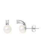 Boucles d'Oreilles Astre en Argent, Zircones & Perles d'Eau Douce boutons blanc naturel