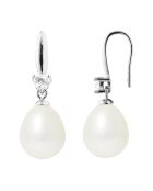 Boucles d'oreilles Crochet en Argent, Zircones & Perles d'Eau Douce poires blanc naturel