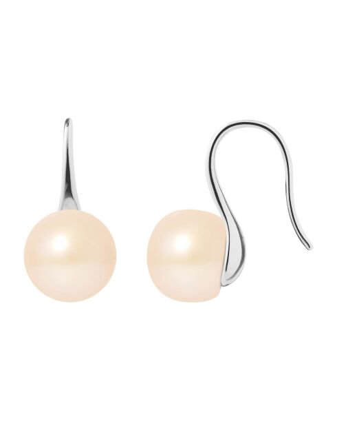 Ohrringe aus Virgule-Silber und Süßwasserperlen mit natürlichen rosafarbenen Knöpfen