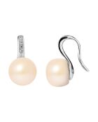 Virgule oorbellen van zilver, zirkonia en zoetwaterparels met natuurlijke roze knopen