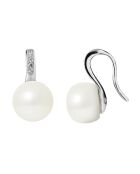 Boucles d'oreilles Virgule en Argent, Zircones & Perles d'Eau Douce boutons blanc naturel