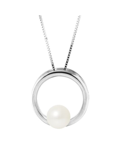 Collier Cercle en Argent rhodié & Perle d'Eau Douce ronde blanc naturel