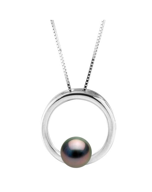 Zilveren cirkelketting en ronde Tahitiaanse parel
