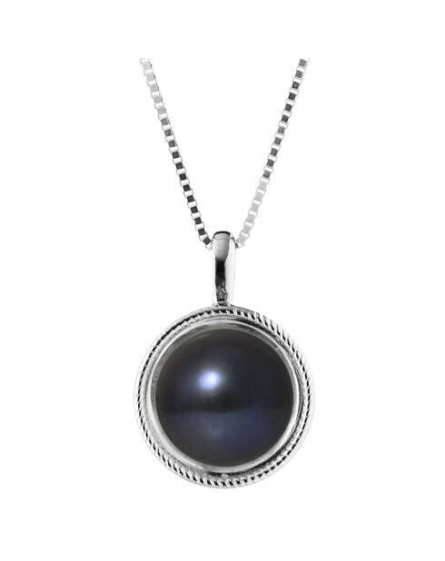 Collier Médaillon en Argent & Perle d'Eau Douce bouton black tahiti