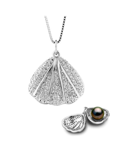 Collier Mon Trésor Secret en Argent rhodié, Zircones & Perle de Tahiti ronde