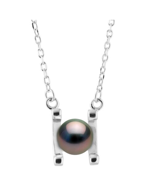 2C-Halskette aus Rhodiumsilber und runder Tahitiperle