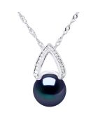 Collier Arche en Argent, Zircones & Perle d'Eau Douce bouton black tahiti