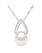 Collier Arche en Argent, Zircones & Perle d'Eau Douce bouton blanc naturel