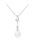 Collier Tourbillon en Argent rhodié, Zircones & Perle d'Eau Douce poire blanc nacré naturel