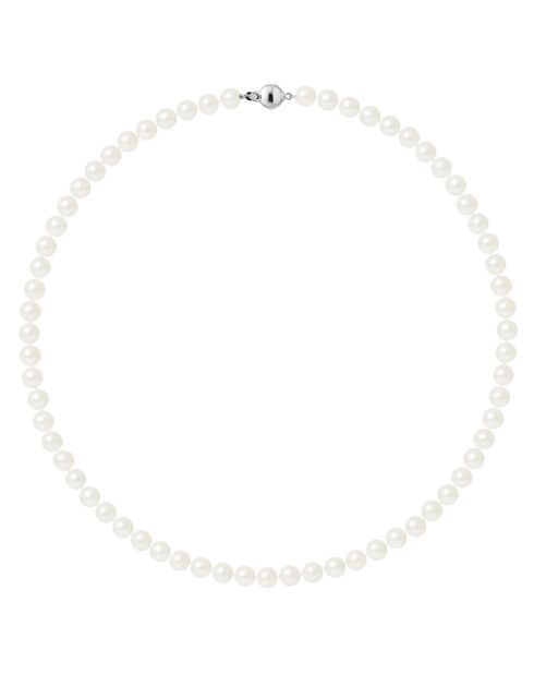Collier Rang en Argent rhodié & Perles d'Eau Douce rondes blanc nacré naturel Ø 6-7 mm