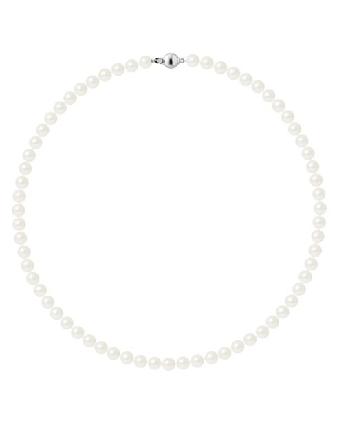 Collier Rang en Argent rhodié & Perles d'Eau Douce rondes blanc nacré naturel Ø 6-7 mm