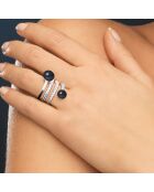 Bague ajustable Spirale en Argent, Zircones & Perles d'Eau Douce rondes black tahiti