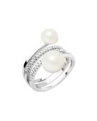 Bague ajustable Spirale en Argent, Zircones & Perles d'Eau Douce rondes blanc naturel