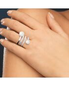 Bague ajustable Spirale en Argent, Zircones & Perles d'Eau Douce rondes blanc naturel