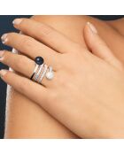 Bague ajustable Spirale en Argent, Zircones & Perles d'Eau Douce rondes blanc naturel/black tahiti