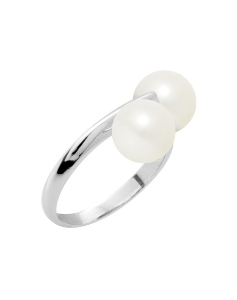 Verstellbarer Ring von Toi & Moi aus Rhodiumsilber und natürlichen weißen runden Süßwasserperlen