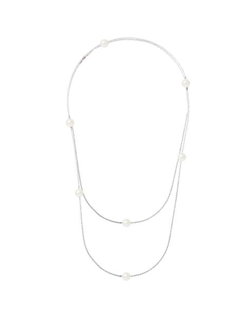 Prestige-Halskette aus Silber und runden Süßwasserperlen in Naturweiß