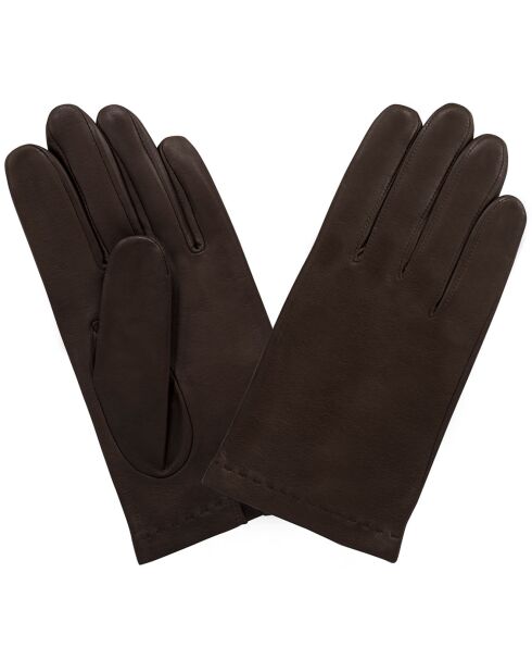 Gants en Cuir d'Agneau doublure Soie choco