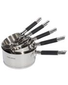 5 Casseroles induction inox argenté/noir - D.12/14/16/18/20 cm