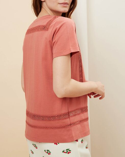 T-Shirt Eleonore Broderies rose