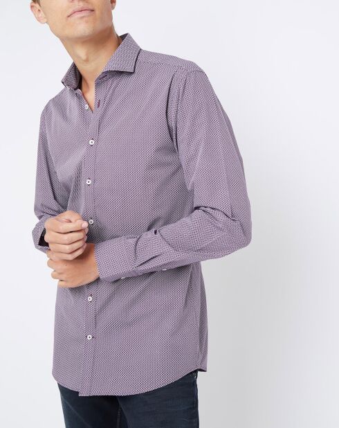 Chemise slim Lizzie fleurs géométriques violet/blanc