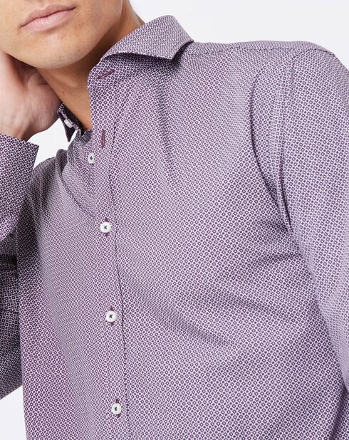 Chemise slim Lizzie fleurs géométriques violet/blanc