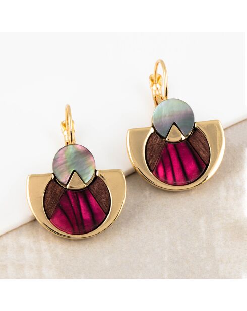 Boucles d'oreilles Tanzania en Nacre doré/rouge