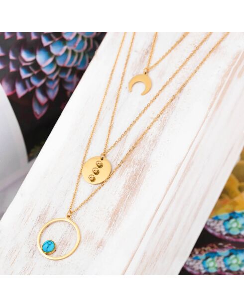 Collier Dysqual en Acier doré & Turquoise