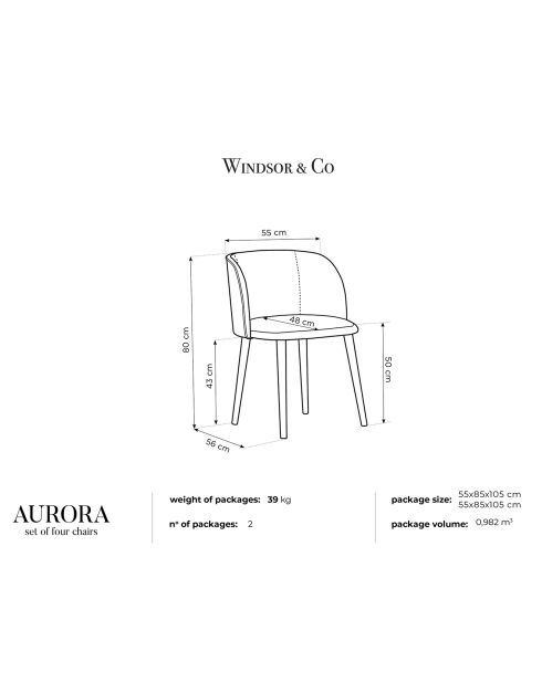Chaise en Velours Aurora bleu foncé - 55x56x80 cm
