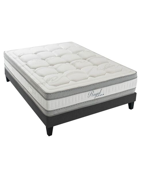 Ensemble matelas Royal 5 étoiles  & sommier en bois gris/blanc - 160x200 cm