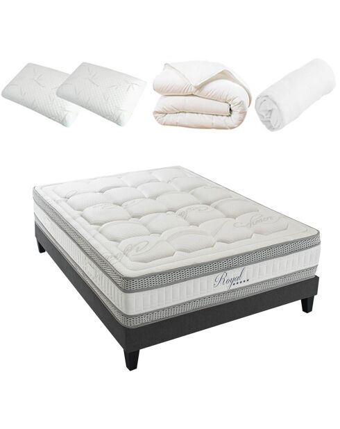 Pack prêt-à-dormir 6 pièces Royal 5 étoiles gris/blanc - 160x200 cm