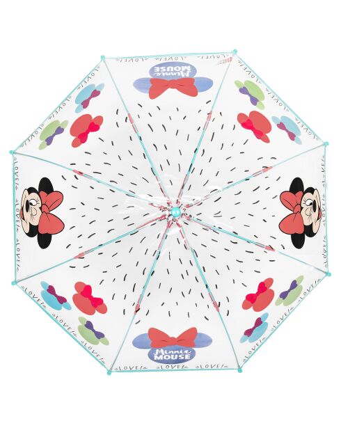Paraguas infantil Disney Minnie con forma de campana para niñas, resistente al viento, transparente/turquesa
