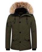 Parka Ontario avec capuche en vraie Fourrure Raccoon kaki