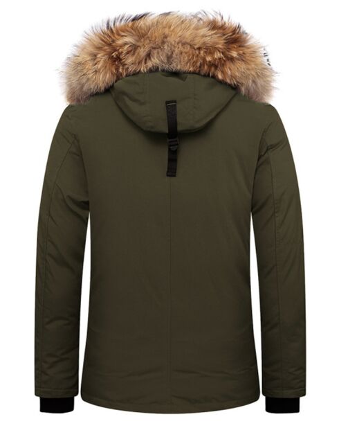 Parka Ontario avec capuche en vraie Fourrure Raccoon kaki