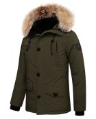 Parka Ontario avec capuche en vraie Fourrure Raccoon kaki