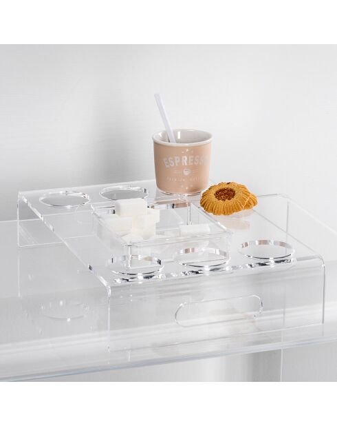Plateau à café pour 6 tasses transparent  - 30x24x6.5 cm