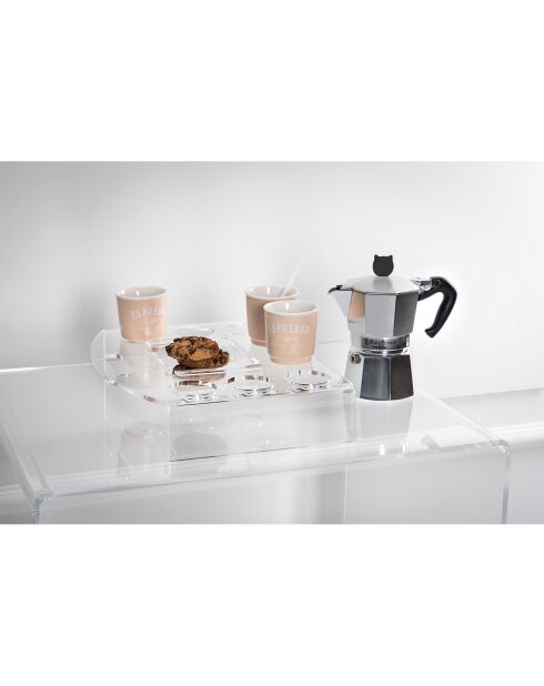 Plateau à café pour 8 tasses transparent  - 30x24x6.5 cm