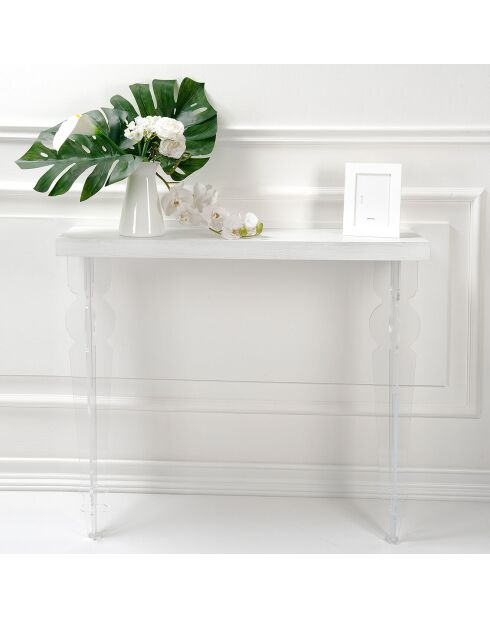 Console moremore bois blanc/transparent  - 100x32x86 cm