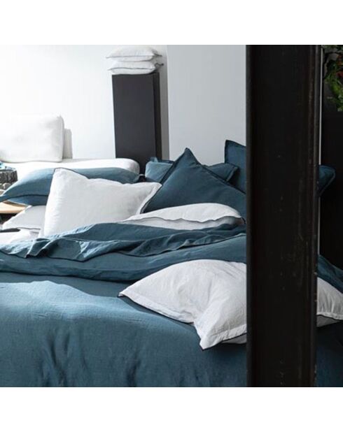 Housse de couette 100% Lin bleu émeraude