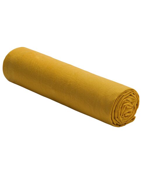 Drap housse 100% Lin jaune curry