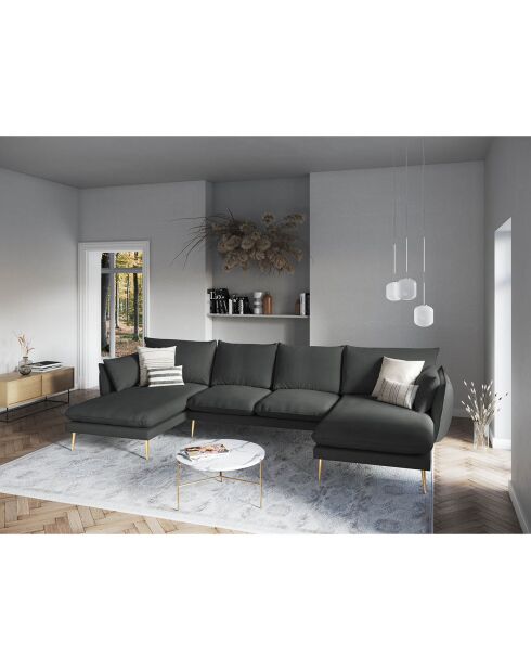 Canapé panoramique elio 6 places gris foncé - 344x170x97 cm