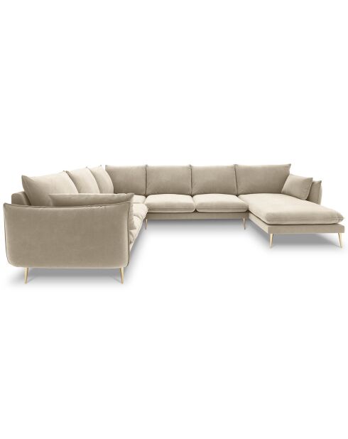 Canapé d'angle gauche panoramique Elio 7 places beige - 337x244x95 cm